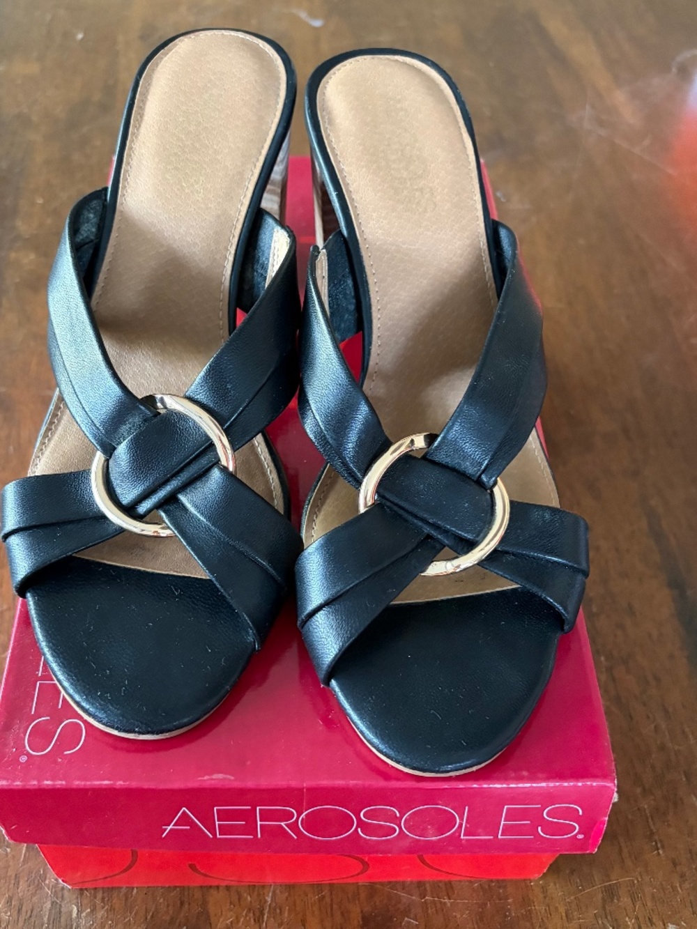 Aerosoles High Water Dress Sandal Black Leather Size 8.5